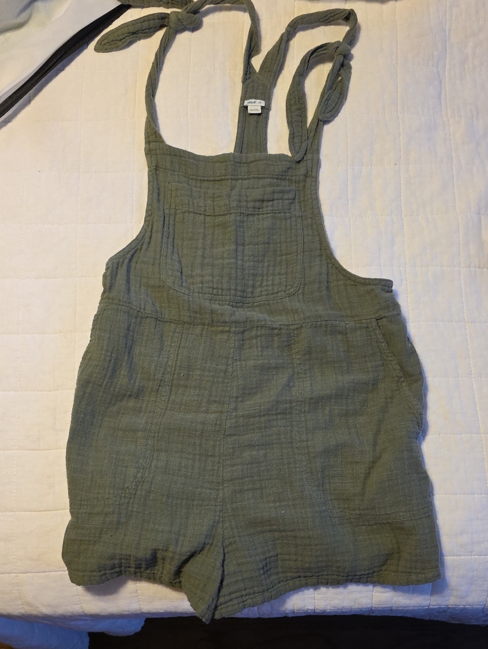 aerie Olive Green Gauze Short Overalls